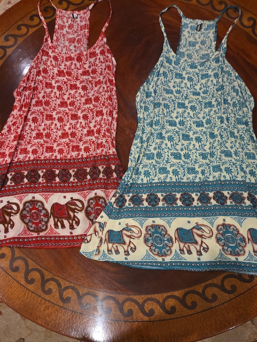 Boho Elephant Print Tank Top - Red & Cream